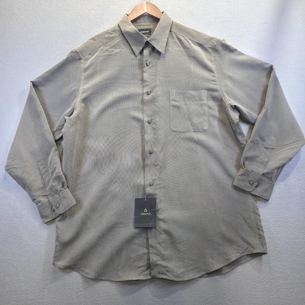 Claiborne Men's‎ Green Long Sleeve Button Up Rayon Shirt Size XL NWT